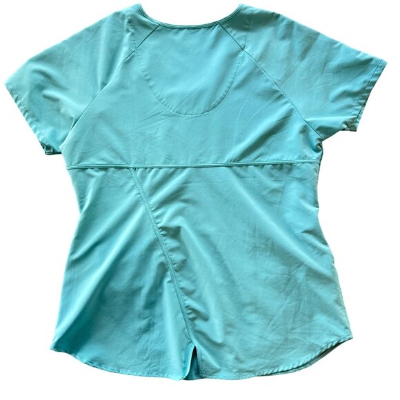 Barco One Wellness Womens Scrub Top Medium Aqua Blue Crossover V-Neck Short Slee - Picture 6 of 8